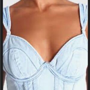 PrettyLittleThing Light Blue Wash Dip Hem Bust Cup Denim Corset Top Size 2 NWT